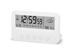 2026-reloj Despertador Digital Con Temporizador, Tiempo, Luz Nocturna, Temperatura Y Humedad Para Dormitorio (blanco)