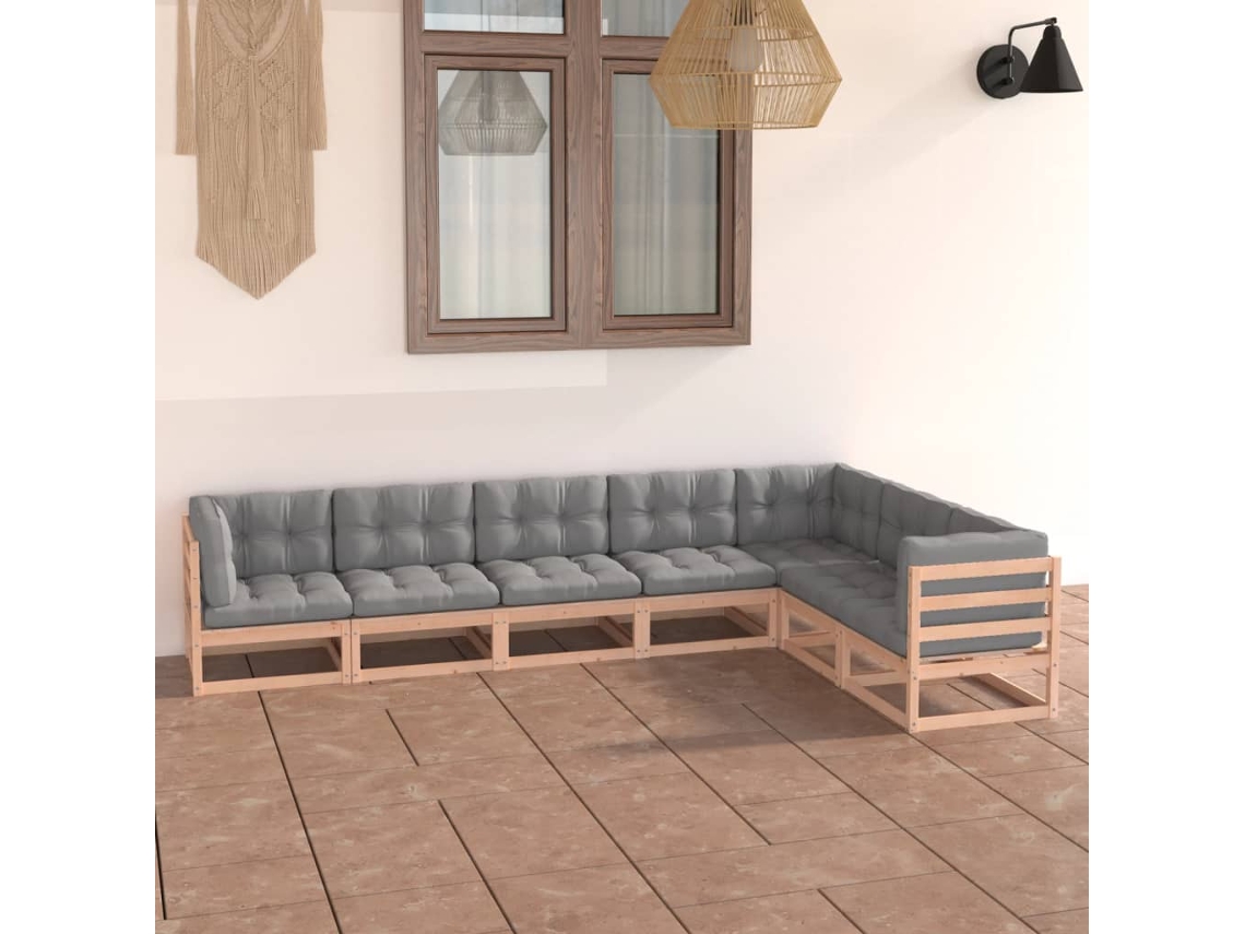 Pcs Conjunto Lounge De Jardim C/ Almofadões Pinho Maciço Dkd Home Decor