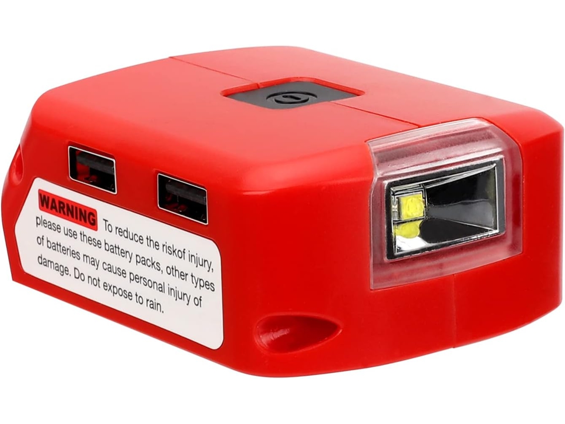 Adaptador De Carregador Usb Para Baterias De Lítio Milwaukee M18, Luz De Trabalho Led Com Carregador Usb Duplo E Porta De 12 V Cc