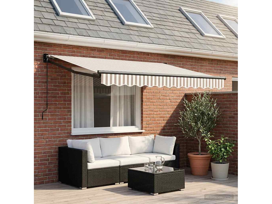 Vidaxl Toldo Retrátil Cinza Claro E Branco 3,5 X 2,5 M