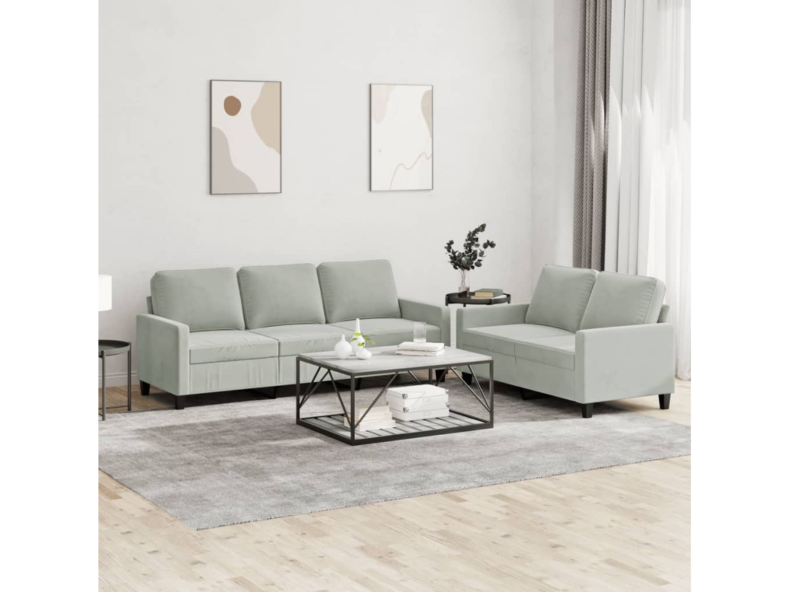 Vidaxl 2 Pcs Conjunto De Sofás Com Almofadões Veludo Cinzento-claro