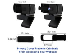 Webcam com foco automático, microfone estéreo, controle de software e capa de privacidade, USB, 1080p FHD, preta.