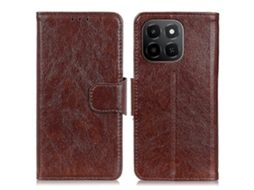 Capa Antirriscos Para Honor X6c 4g, Textura Napa, Couro Rachado, Capa Tipo Carteira, Marrom