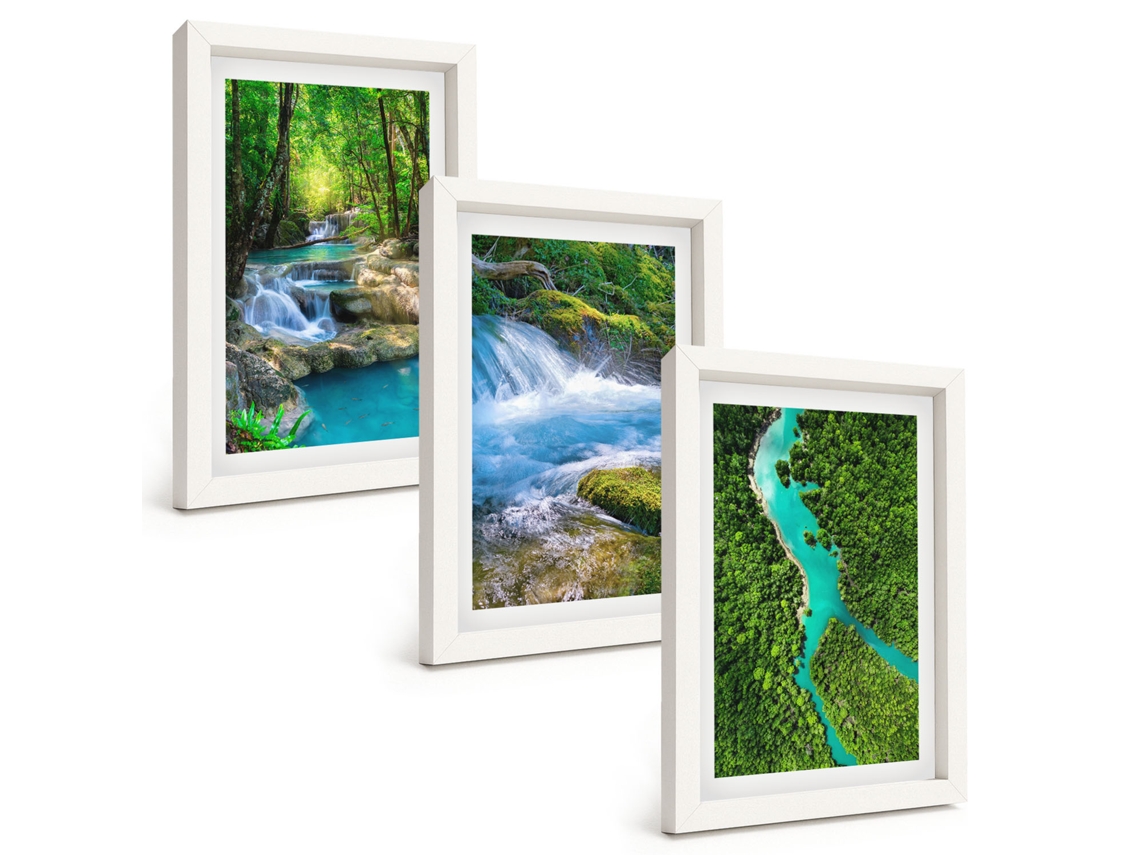 Composição De Quadros Florestas Verdes, Água Cristalina Espelharte (3 Peças 20x30 Cm)