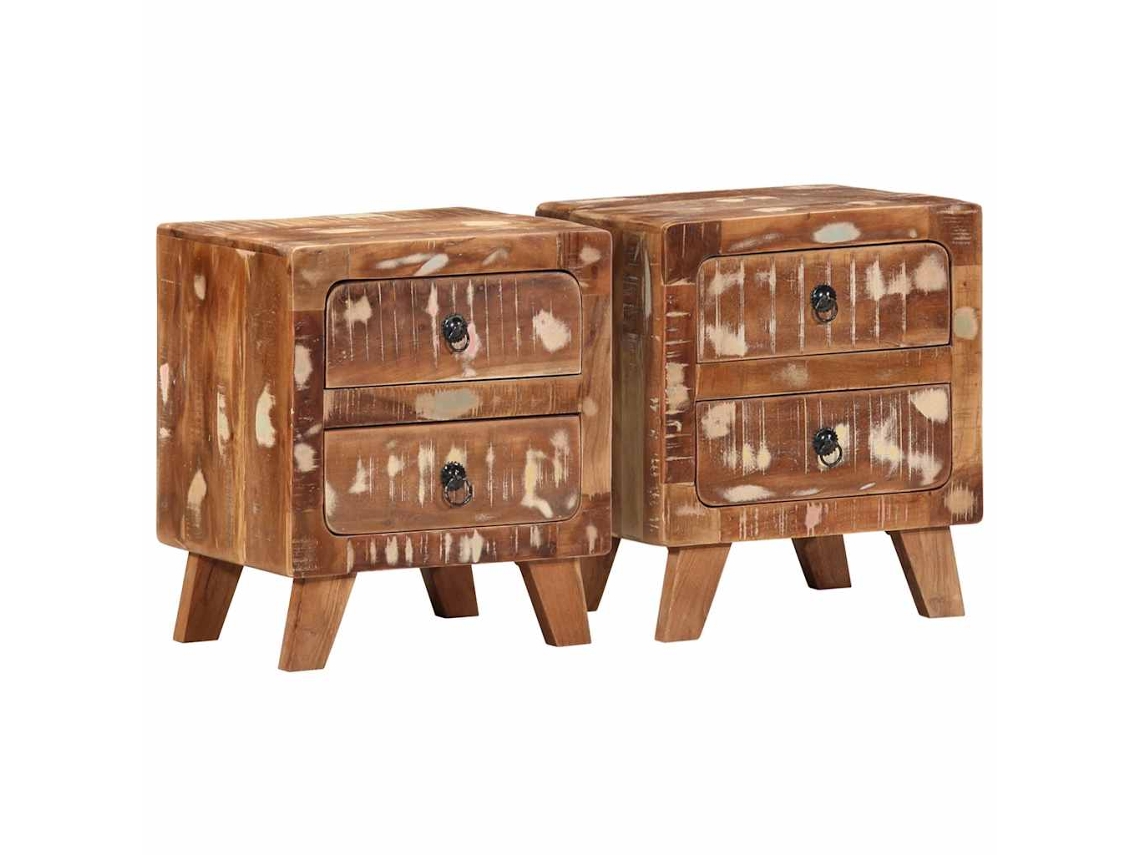 Vidaxl Mesas De Cabeceira 2 Pcs 40x32x46 Cm Madeira Recuperada Maciça