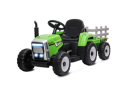 Trator Elétrico Infantil 136,5x50x52,5 Cm Verde (reboque Amovível, Controlo Remoto, Música, Luzes, Cinto Segurança)