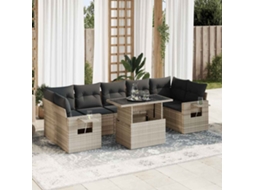 8 Pcs Conj. Sofás Jardim C/ Almofadões Vime Pe Cinza Claro Dkd Home Decor