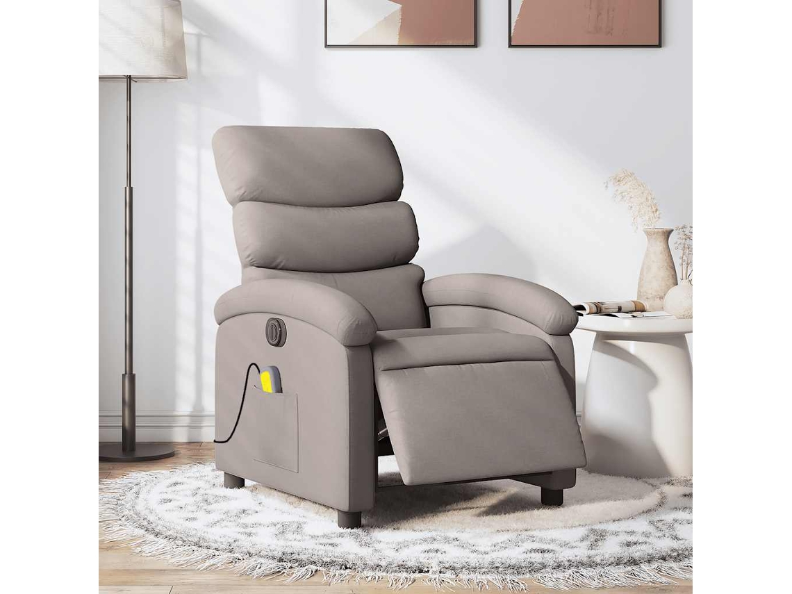 Vidaxl Poltrona Reclinável Massagens Elétrica Tecido Cinza-acastanhado