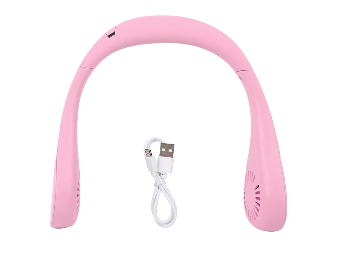 Ventilador Portátil Rosa Usb Recarregável com Fones de Ouvido