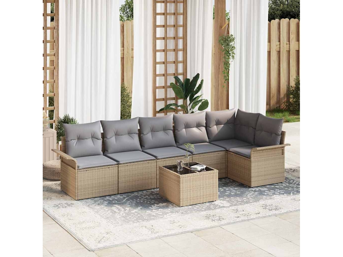Vidaxl Conjunto de Sofá de Jardim 7 Pcs Bege Rattan Sintético