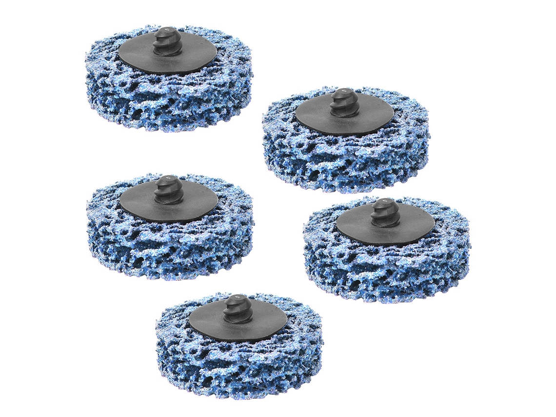 Conjunto de 5 discos de lixa de poliuretano de 50 mm com trava de rolo e 2 polos para remoção de ferrugem e tinta (azul)