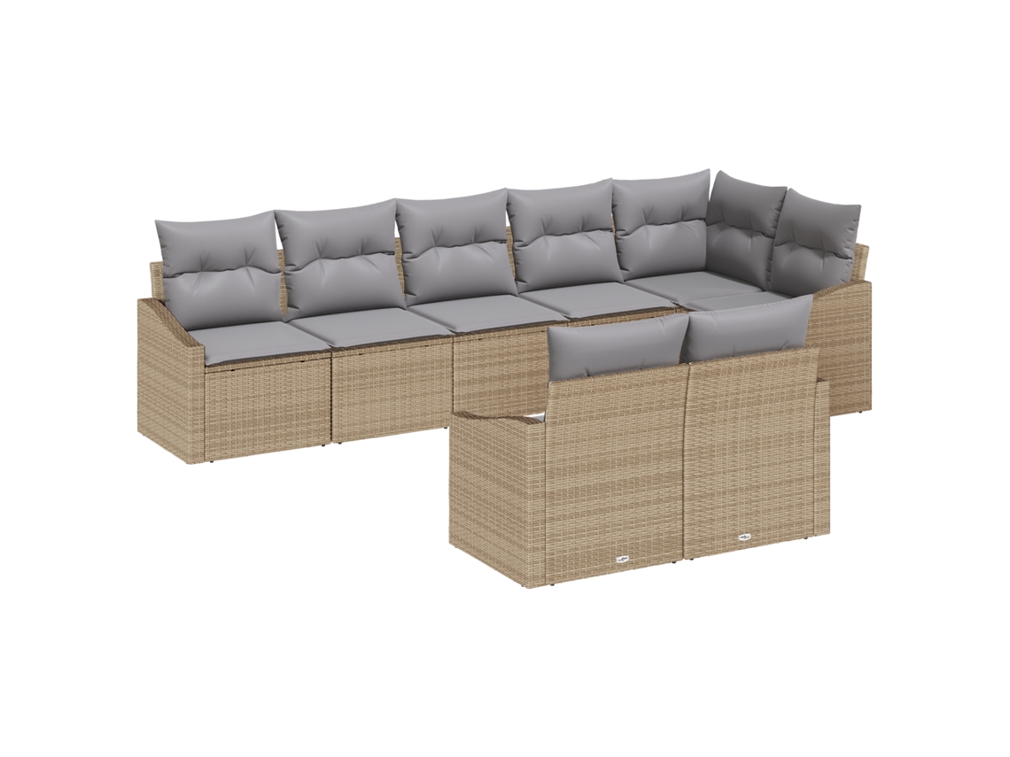 Conjunto 8 Sofá De Jardim Vidaxl Bege Vime Pe (288,5 X 123,5 X 85 Cm)