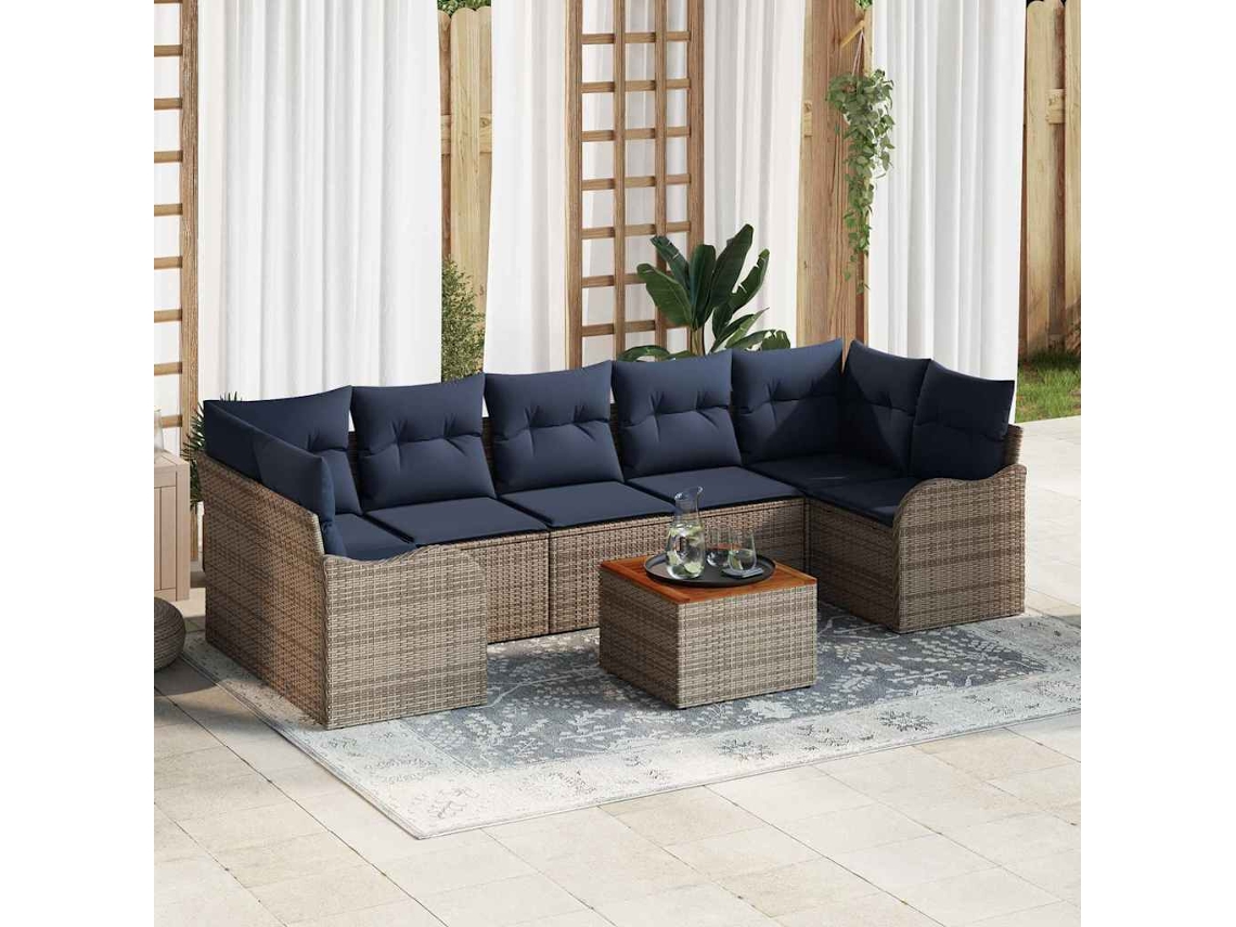 Vidaxl Conjunto De Sofá De Jardim 8 Unid. Cinzeto Vime Pe