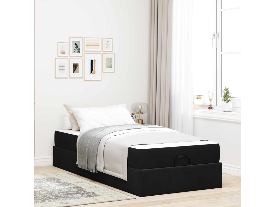 Vidaxl Estrutura De Cama Com Colchão 2 Unid. Preto Veludo