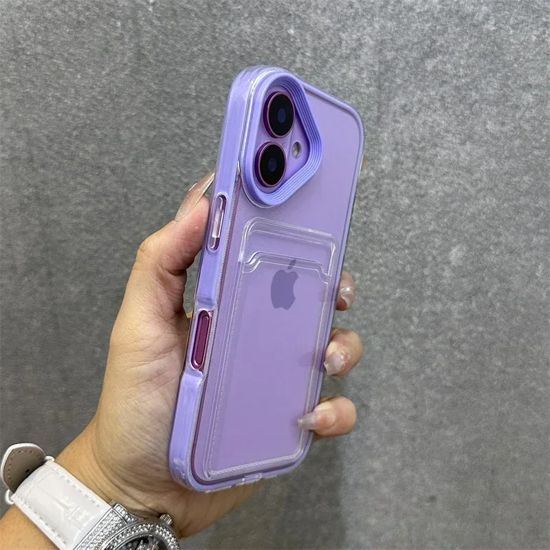 Capa Transparente Para Celular Com Porta-cartões E Moldura Resistente A Impactos (roxa)