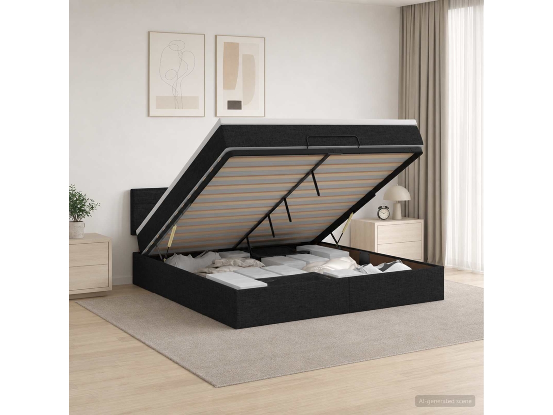 Vidaxl Cama Ottoman Com Colchão Preto 140 X 190 Cm Tecido