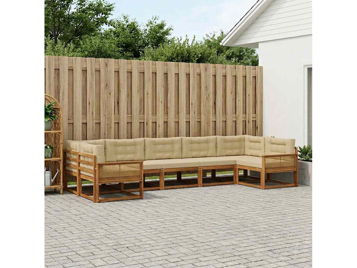 Vidaxl Conjunto De Sofás Para Exterior 7 Pcs Natural E Bege
