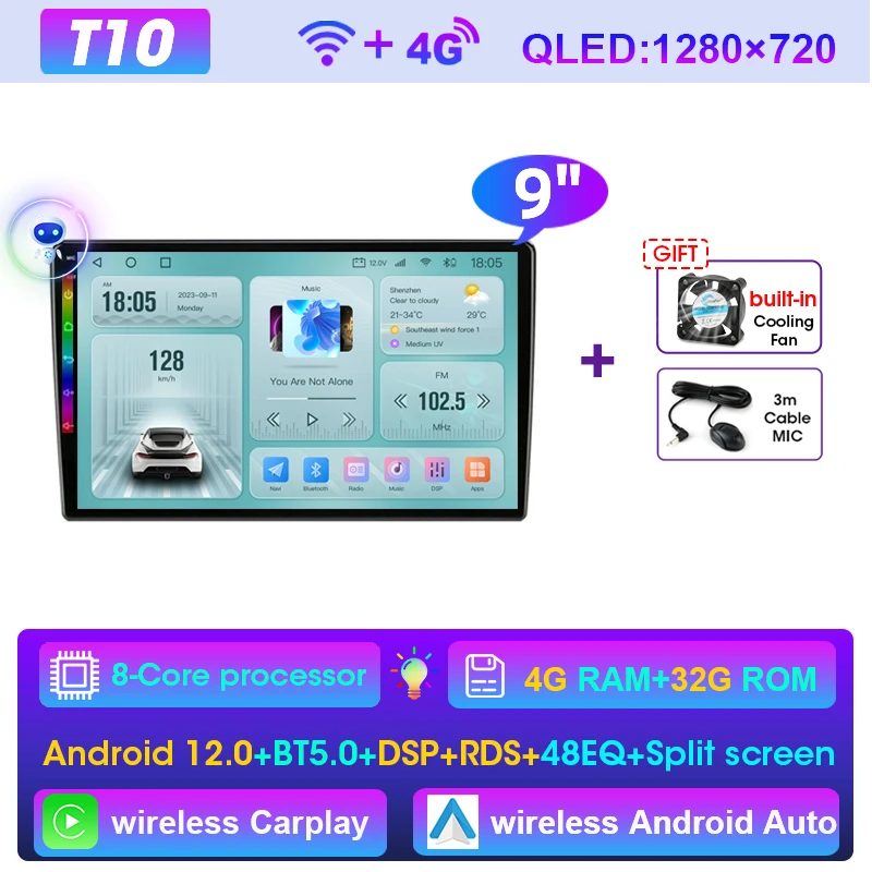 (t10 Fs De 9 Polegadas) Sistema Multimídia Automotivo Android 2d, Compatível Com Nissan, Kia, Honda E Gm.