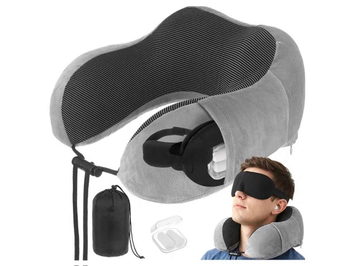 Travesseiro de Pescoço com Máscara de Dormir e Protetores Auriculares, Kit de Viagem 3 em 1 AQUAFORGE