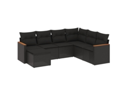 Conjunto de 7 Sofás para Jardim com Almofadões Vime Pe Preto MAISON EXCLUSIVE (7 pcs)