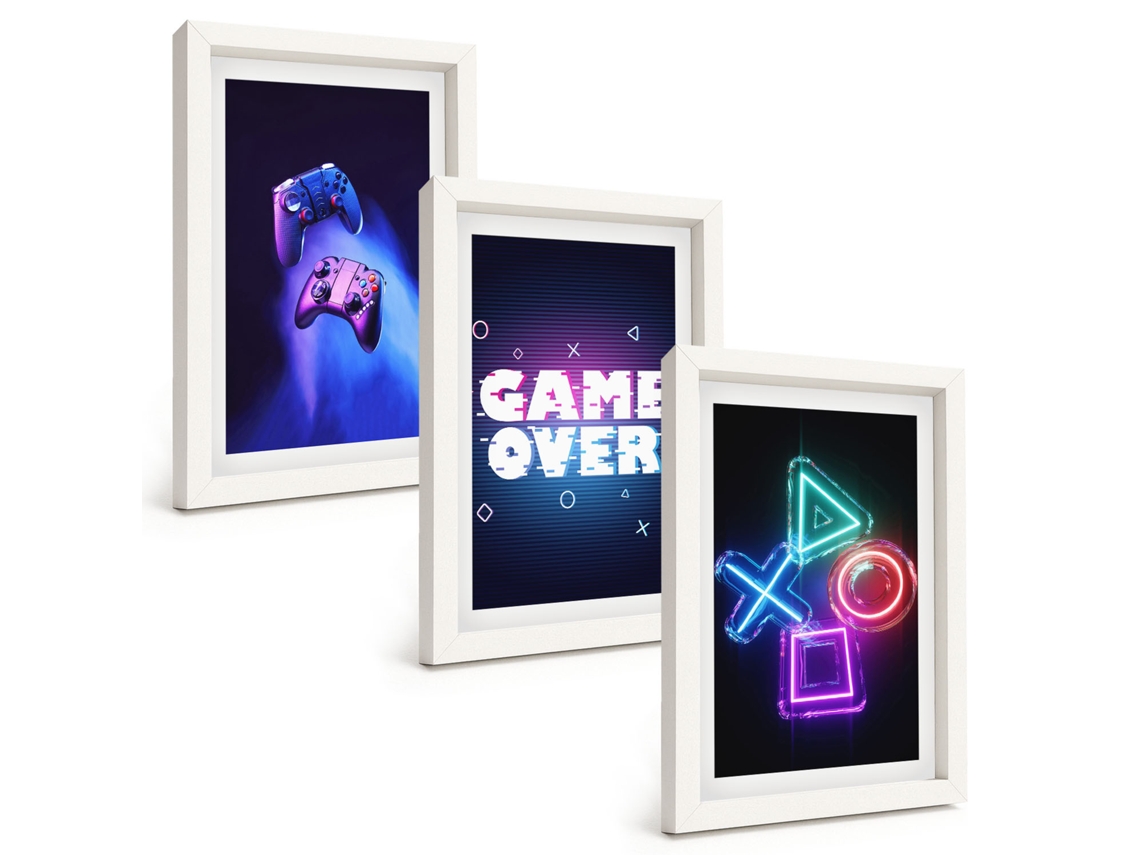 Composição De Quadros Game Over, Controles De Jogo Espelharte (3 Peças 20x30 Cm)