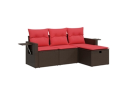 Conjunto de 4 Sofás de Jardim com Almofadões Vime Pe Castanho MAISON EXCLUSIVE (4 pcs)