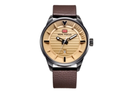 Relógio masculino casual de quartzo com pulseira de couro à prova d'água Mini Focus (amarelo + marrom)
