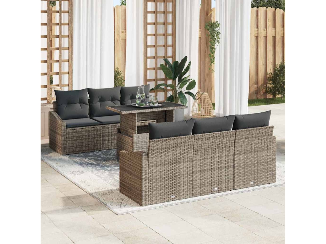 Vidaxl Conjunto De Sofá De Jardim 7 Unid. Cinzeto Vime Pe