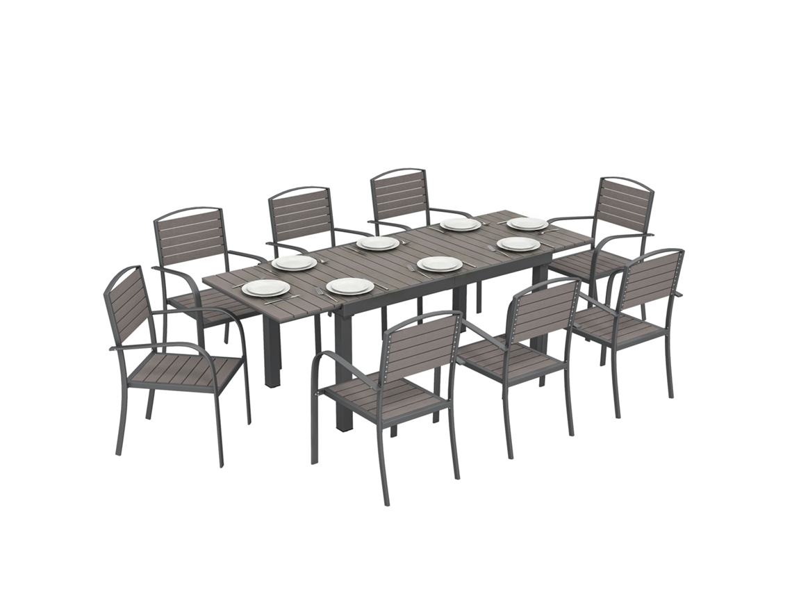 Conjunto 9 Peças Mesa Alumínio 8 Cadeiras (extensível, Cinza)