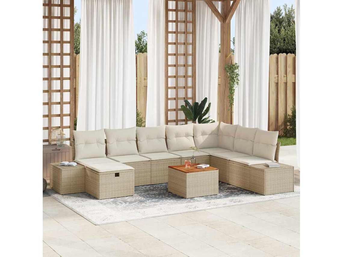 Vidaxl Conjunto De Sofá De Jardim 9 Pcs Bege Rattan Sintético