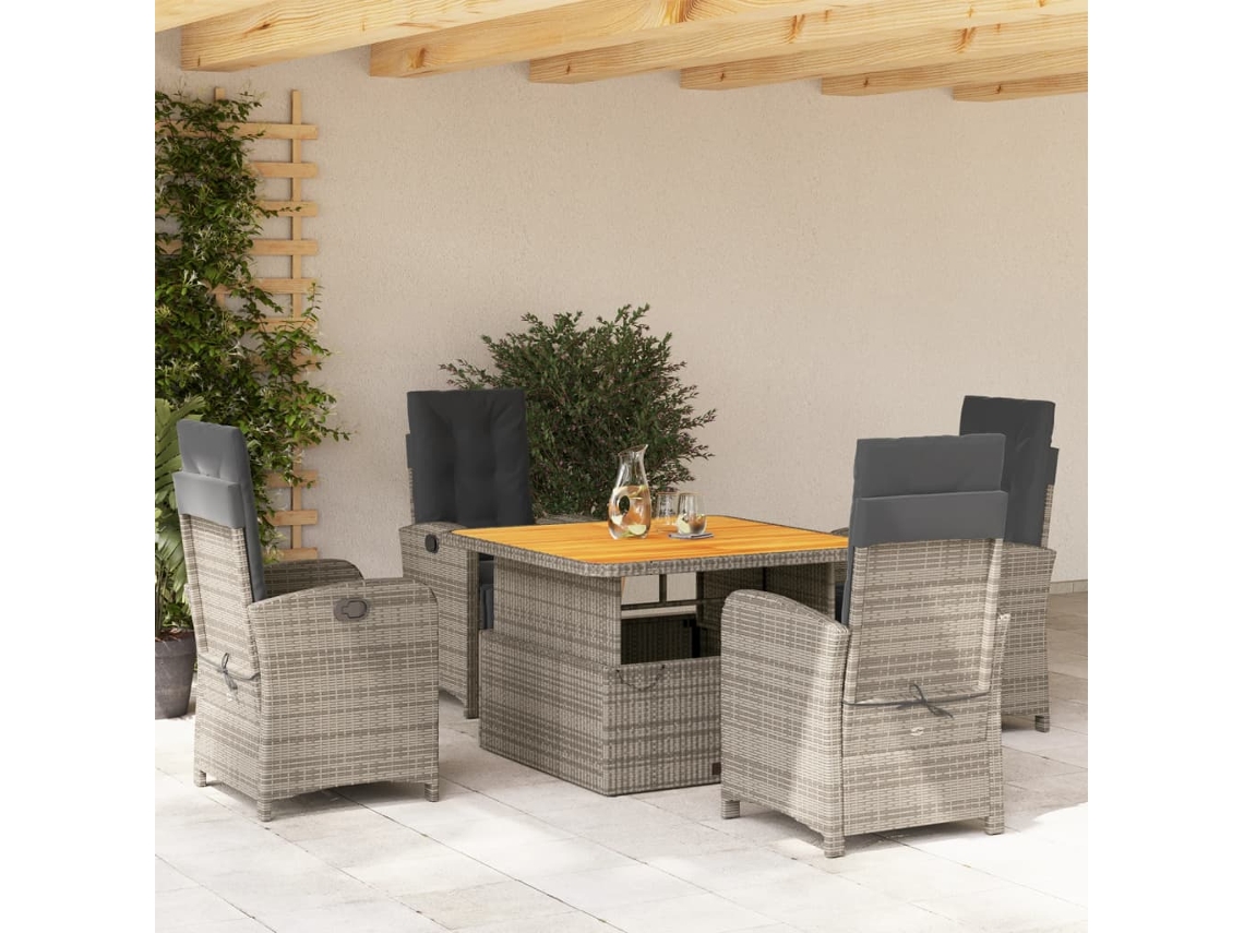 Vidaxl 5 Pcs Conjunto De Jantar P/ Jardim C/ Almofadões Vime Pe Cinza