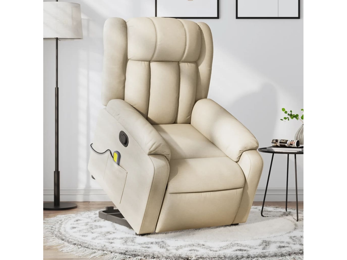 Vidaxl Poltrona Elevatória De Massagens Tecido Cor Creme