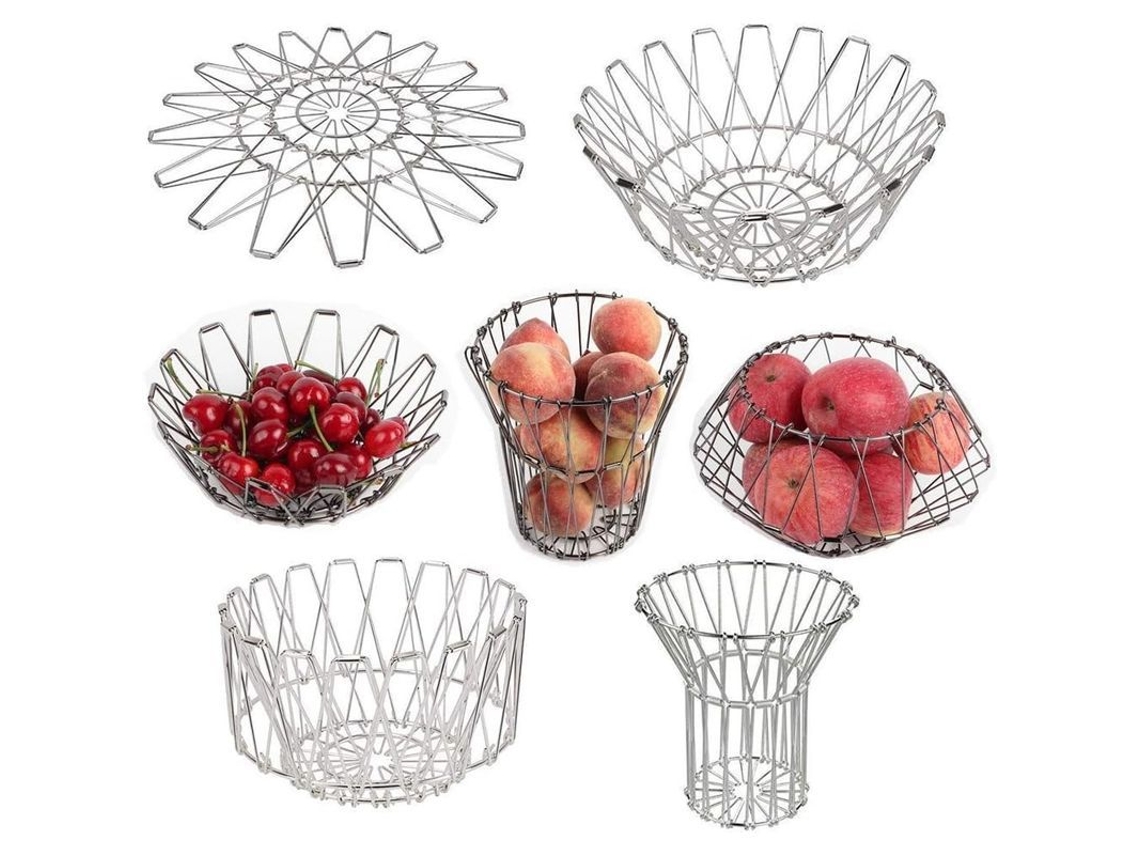 Cesta De Frutas Deformável Aço Inoxidável Recipiente De Armazenamento Prato Decorativo Cozinha Lar