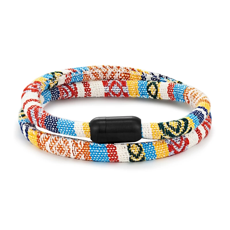 Pulseira de Casal Trançada em Corda Colorida Simples, Estilo Étnico Feito À Mão MDUG (branco, 19 Cm)