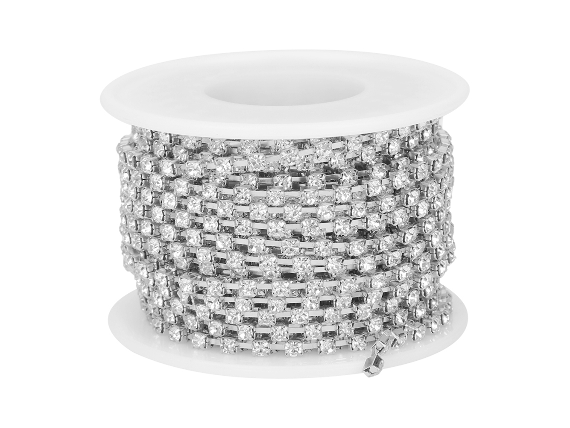 Cadena De Piedras Strass 10 Yardas/rollo Para Diy, Costura Y Decoración De Ropa, Accesorios Con Strass Blancos 3mm Ss12