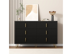 Aparador 120x40x77 Cm - Com 6 Gavetas - Puxadores Dourados - Preto