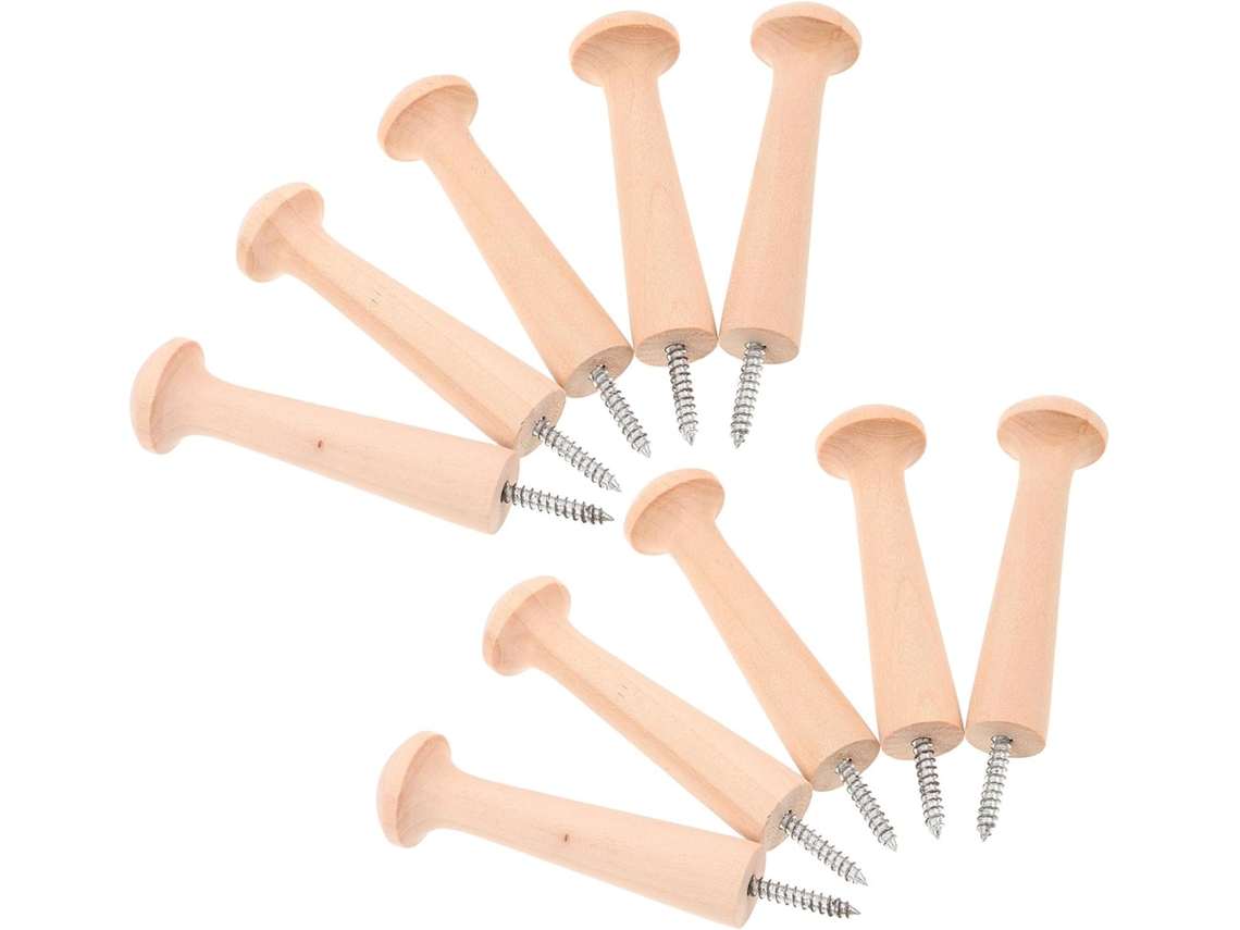 Conjunto De 10 Ganchos Parede Madeira Natural Com Rosca, Decorativos E Rústicos, 9, 7 Cm (3