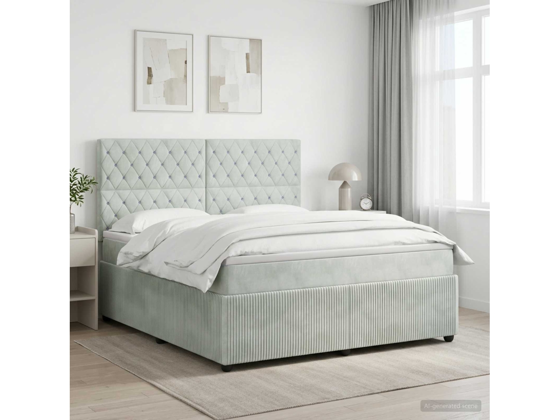 Vidaxl Cama Box Spring Com Colchão Cinzento-claro 140 X 190 Cm Veludo