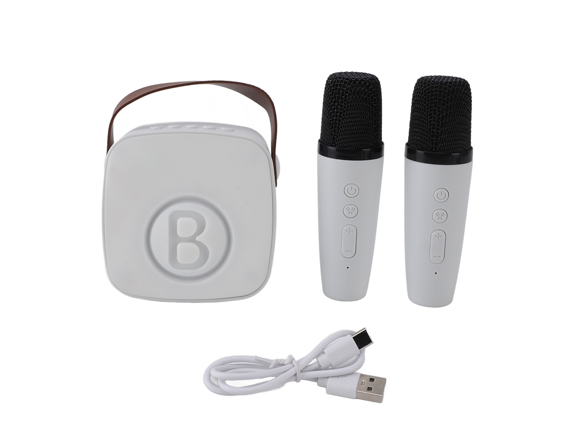Mali máquina de Karaokê Portátil Miniatura com 2 Microfones Sem Fio Bluetooth para Crianças Branco