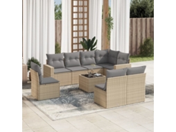 Vidaxl 9 Pcs Conjunto De Sofás P/ Jardim Com Almofadões Vime Pe Bege