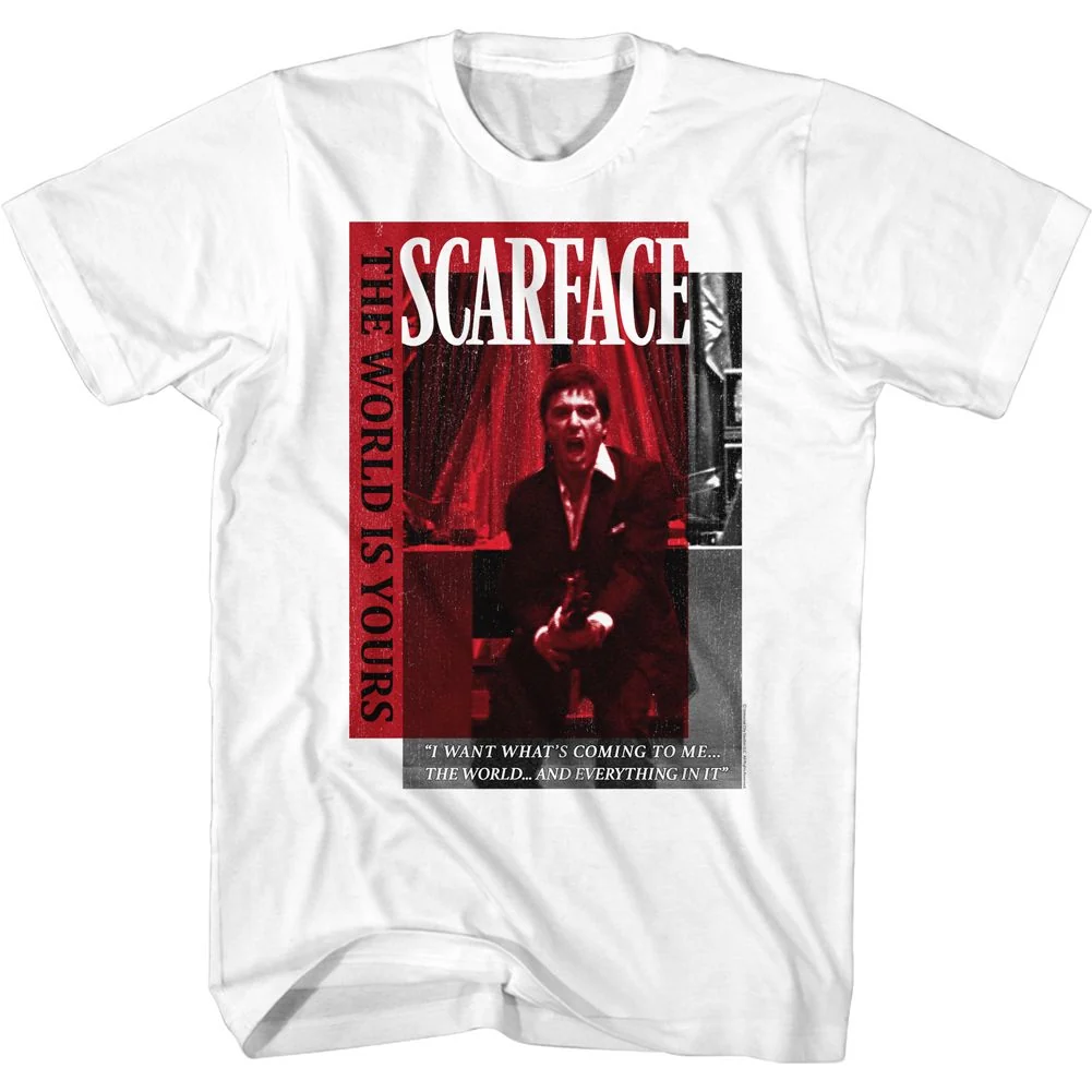 Rockinstone Scarface Movie Scarlet Box Overlay White Adult T-shirt Size:xxl