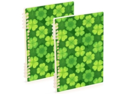 Conjunto de 2 Cadernos Espiral A5 com Linhas, Estampa Trevo e Verde da Sorte, 21,1 X 14,5 Cm, para Escola Escr