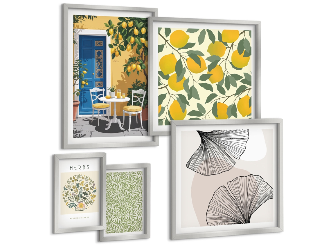 Conjunto De Pinturas Motivos Vegetais Estilosos Espelharte (5 Peças)