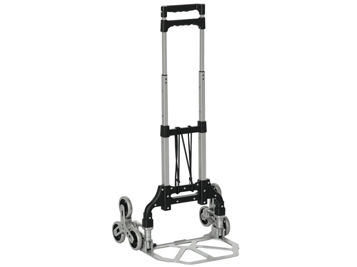 Carrinho de bagagem dobrável preto e prata 47x47x100 cm com 6 rodas, 70 kg, corda e alça removível | S/MARCA