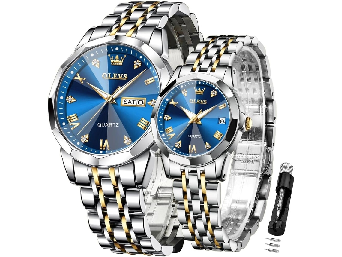 Lurelia Conjunto De Relógios Para Casal, Movimento De Quartzo, Data/calendário, Luminoso, 7,4 Polegadas, 40 Mm, 29 Mm, Aço Inoxidável, Liga De Zinco