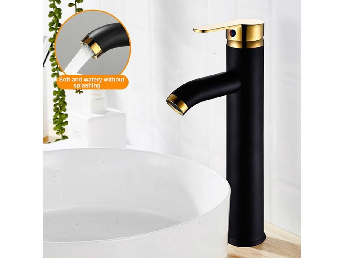 Misturador De Maquilhagem Para Casa De Banho, Preto Fosco E Dourado, De Uma Só Peça, Alta Saída, Acabamento Em Preto E Dourado