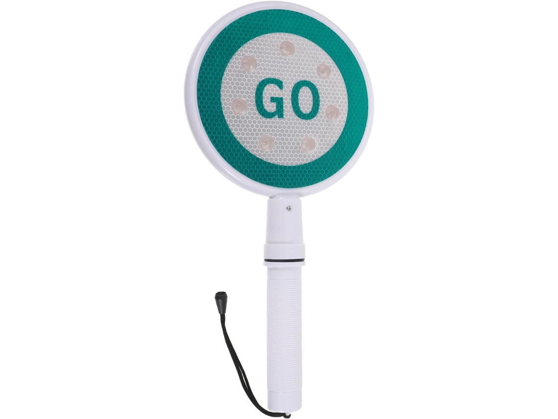 Sinalizador De Trânsito Portátil De Dupla Face Com Indicação "siga/pare", Em Plástico, Iluminado Por Led.