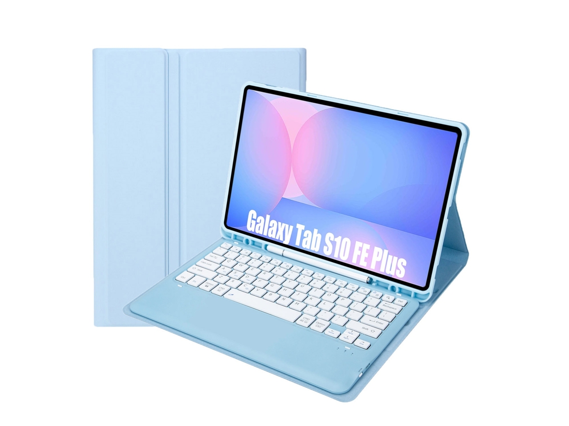 Lurelia Capa Com Teclado Bluetooth Para Samsung Tab S9fe + 12.4 Com Teclado Bluetooth, Layout Pt, Azul E Branco