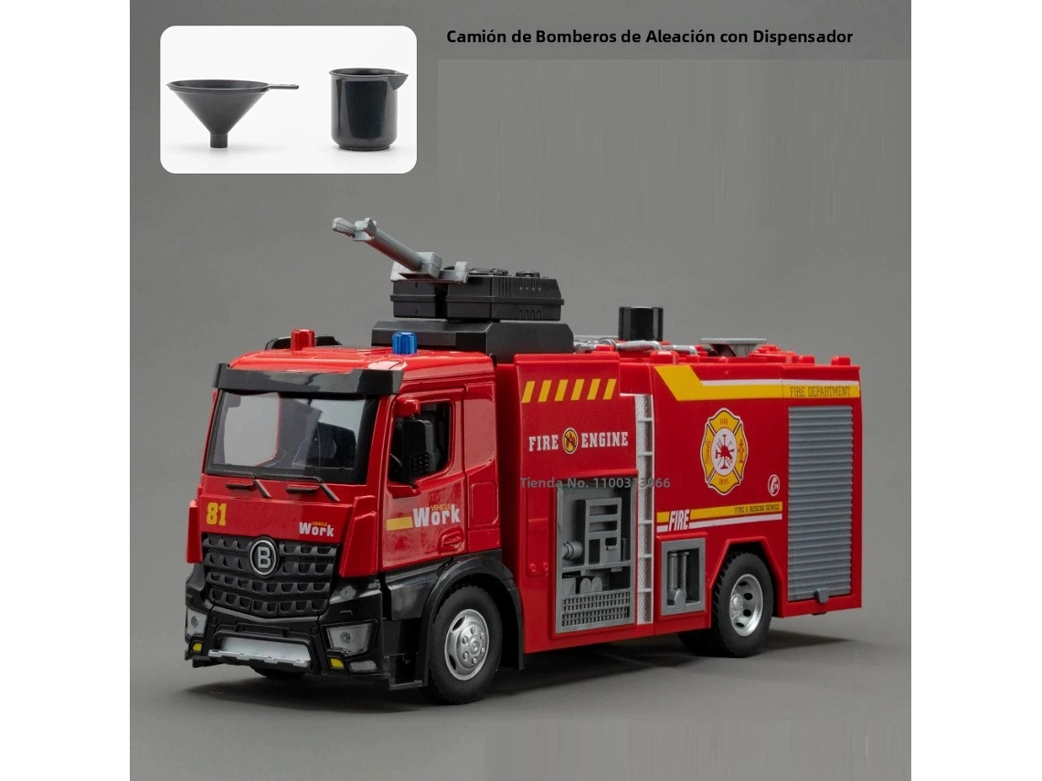 (modelo A1) Caminhão De Bombeiros Em Liga Metálica Na Escala 1:18, Com Luzes E Música, Chassi De Metal E Plástico E Pneus De Borracha.