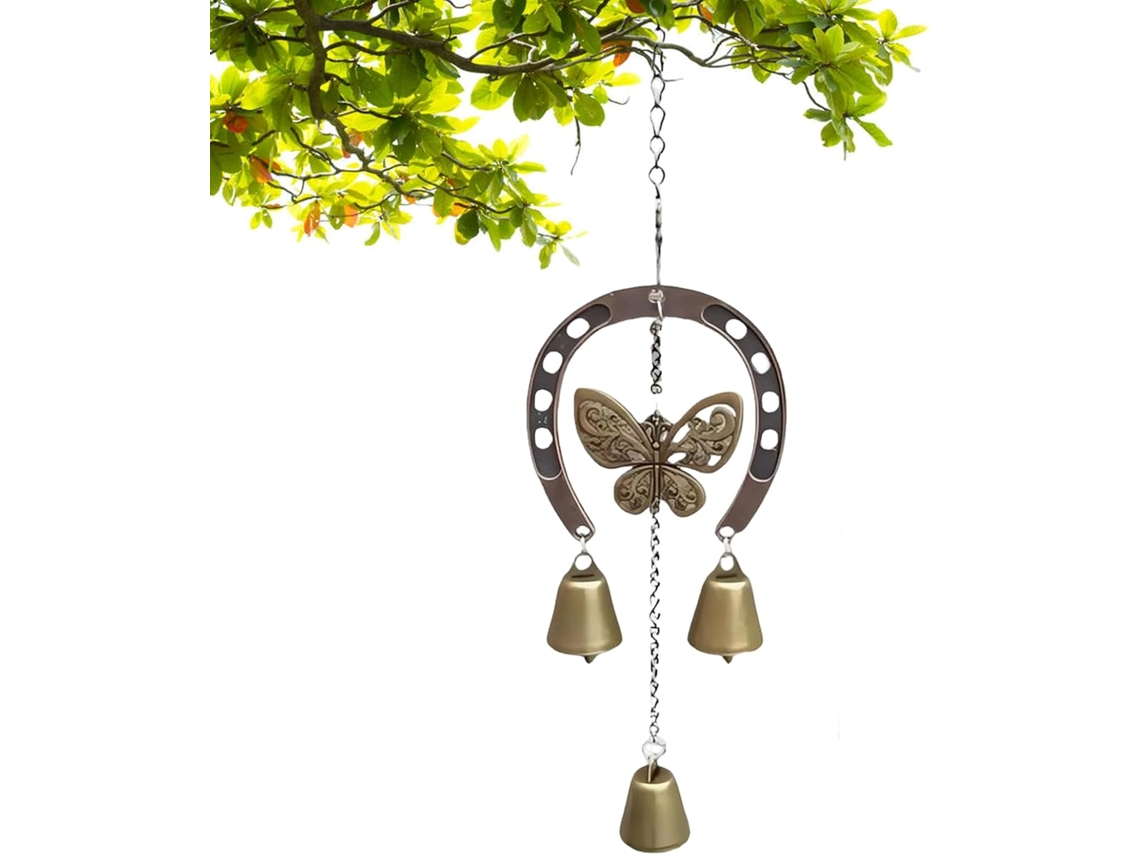 Sino de Vento para Área Externa, Ornamento de Ferro Calmante com Decoração de Sino Borboleta, Cavalo e Jardim para CHABERLU